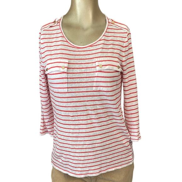 Chico's Tops - Chico's Size 0 Small Striped Nautical 3/4 Sleeve Top Costal Classic Preppy Linen